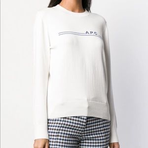 A.P.C. Sweaters | APC Logo Stripe Sweater M Like New | Color: White | Size: 4 | Tosun24's Closet